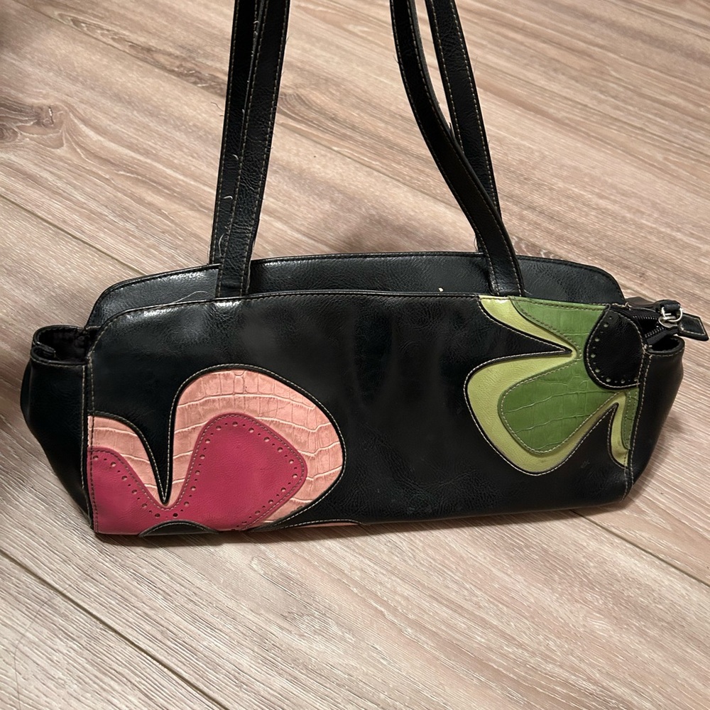 Colorful Leather Handbag with Floral Design